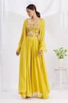 Buy_Nazaakat by Samara Singh_Yellow Silk Embroidered Georgette Ruffle Sleeve Jacket And Palazzo Set For Women_at_Aza_Fashions
