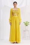 Buy_Nazaakat by Samara Singh_Yellow Silk Georgette Ruffle Sleeve Jacket And Palazzo Set_Online_at_Aza_Fashions