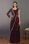 Buy_Onaya_Maroon Georgette Embroidered Sequin Pre-draped Palazzo Saree Set For Women_Online_at_Aza_Fashions