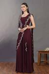 Shop_Onaya_Maroon Georgette Embroidered Sequin Pre-draped Palazzo Saree Set For Women_Online_at_Aza_Fashions