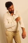 Shwetanga_White Organic Cotton Patchwork Bomber Shirt _Online_at_Aza_Fashions