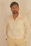 Buy_Shwetanga_White Organic Cotton Patchwork Bomber Shirt _Online_at_Aza_Fashions