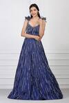 Buy_Pooja Peshoria_Blue Satin Embellished Gown_at_Aza_Fashions