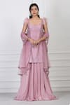Buy_Pooja Peshoria_Purple Silk, Crepe Sequin, Bead, Swarovski Embellished Kurta And Sharara Set _at_Aza_Fashions
