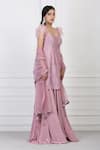 Pooja Peshoria_Purple Silk, Crepe Sequin, Bead, Swarovski Embellished Kurta And Sharara Set _Online_at_Aza_Fashions