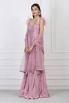 Buy_Pooja Peshoria_Purple Silk, Crepe Sequin, Bead, Swarovski Embellished Kurta And Sharara Set _Online_at_Aza_Fashions