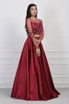 Pooja Peshoria_Maroon Satin Embroidered Blouse And Lehenga Set_Online_at_Aza_Fashions