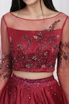 Shop_Pooja Peshoria_Maroon Satin Embroidered Blouse And Lehenga Set_Online_at_Aza_Fashions