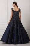 Shop_Pooja Peshoria_Blue Satin Embroidered Swarovski Crystals Sweetheart Neck Gown _at_Aza_Fashions