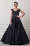 Pooja Peshoria_Blue Satin Embroidered Swarovski Crystals Sweetheart Neck Gown _Online_at_Aza_Fashions