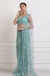 Pooja Peshoria_Blue Net Embellished Swarovski Crystals Sweetheart Neck Saree With Blouse _Online_at_Aza_Fashions