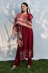 Buy_Beige_Maroon Silk Chanderi Kurta Set_at_Aza_Fashions