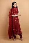 Buy_Labbada_Maroon Kurta Crepe  Pant Art Dupion Dupatta Organza Set _at_Aza_Fashions