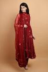 Labbada_Maroon Kurta Crepe  Pant Art Dupion Dupatta Organza Set _Online_at_Aza_Fashions