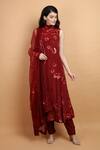 Buy_Labbada_Maroon Kurta Crepe  Pant Art Dupion Dupatta Organza Set _Online_at_Aza_Fashions