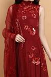 Shop_Labbada_Maroon Kurta Crepe  Pant Art Dupion Dupatta Organza Set _Online_at_Aza_Fashions