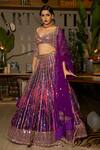 Buy_Laxmishriali_Purple Blouse And Lehenga Dupion Printed Cutdana Work Plunge V Embroidered Set _at_Aza_Fashions