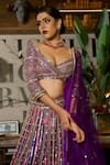 Shop_Laxmishriali_Purple Blouse And Lehenga Dupion Printed Cutdana Work Plunge V Embroidered Set _at_Aza_Fashions