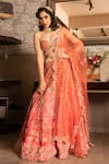 Shop_Laxmishriali_Orange Blouse And Lehenga Dupion, Dupatta Net Chevron, Pearl, Embroidered Set _at_Aza_Fashions