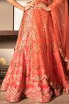 Shop_Laxmishriali_Orange Blouse And Lehenga Dupion, Dupatta Net Chevron, Pearl, Embroidered Set _Online_at_Aza_Fashions