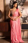 Buy_Laxmishriali_Pink Belt Japanese , Blouse Dupion, Saree Silk Pre-draped Set _at_Aza_Fashions
