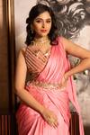 Shop_Laxmishriali_Pink Belt Japanese , Blouse Dupion, Saree Silk Pre-draped Set _at_Aza_Fashions