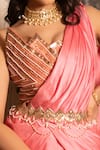 Laxmishriali_Pink Belt Japanese , Blouse Dupion, Saree Silk Pre-draped Set _Online_at_Aza_Fashions