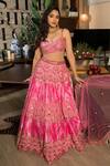 Laxmishriali_Pink Blouse And Lehenga Dupion, Dupatta Net Mirror Work, Silk Embroidered Set _Online_at_Aza_Fashions