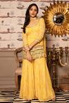 Buy_Laxmishriali_Yellow Dupatta Net, Kurta And Sharara Viscose Georgette Geometric, Mirror Set _at_Aza_Fashions