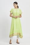 Buy_Krishna Mehta_Green Chanderi Printed Floral Boat Asymmetric Tunic _at_Aza_Fashions