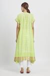 Shop_Krishna Mehta_Green Chanderi Printed Floral Boat Asymmetric Tunic _at_Aza_Fashions