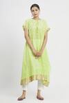 Buy_Krishna Mehta_Green Chanderi Printed Floral Boat Asymmetric Tunic _Online_at_Aza_Fashions