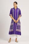 Krishna Mehta_Purple Tussar Printed Geometric Spread Collar Tunic  _Online_at_Aza_Fashions