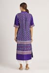 Shop_Krishna Mehta_Purple Tussar Printed Geometric Spread Collar Tunic  _at_Aza_Fashions