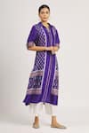 Buy_Krishna Mehta_Purple Tussar Printed Geometric Spread Collar Tunic  _at_Aza_Fashions