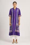 Buy_Krishna Mehta_Purple Tussar Printed Geometric Spread Collar Tunic  _Online_at_Aza_Fashions