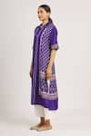 Shop_Krishna Mehta_Purple Tussar Printed Geometric Spread Collar Tunic  _Online_at_Aza_Fashions