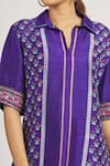 Krishna Mehta_Purple Tussar Printed Geometric Spread Collar Tunic  _at_Aza_Fashions