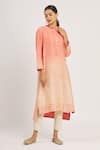 Buy_Krishna Mehta_Peach Chanderi Printed Geometric Round Tunic  _at_Aza_Fashions