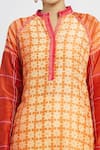 Krishna Mehta_Orange Chanderi Printed Floral Mandarin Collar Tunic _at_Aza_Fashions