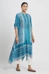 Buy_Krishna Mehta_Blue Tussar Printed Geometric Mandarin Collar Asymmetric Tunic  _at_Aza_Fashions