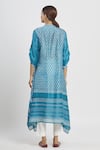 Shop_Krishna Mehta_Blue Tussar Printed Geometric Mandarin Collar Asymmetric Tunic  _at_Aza_Fashions