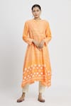 Buy_Krishna Mehta_Orange Chanderi Printed Geometric Mandarin Collar Tunic  _at_Aza_Fashions