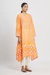 Krishna Mehta_Orange Chanderi Printed Geometric Mandarin Collar Tunic  _Online_at_Aza_Fashions