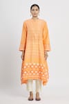 Buy_Krishna Mehta_Orange Chanderi Printed Geometric Mandarin Collar Tunic  _Online_at_Aza_Fashions