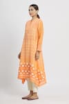 Shop_Krishna Mehta_Orange Chanderi Printed Geometric Mandarin Collar Tunic  _Online_at_Aza_Fashions