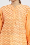 Krishna Mehta_Orange Chanderi Printed Geometric Mandarin Collar Tunic  _at_Aza_Fashions