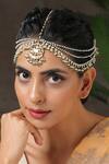 Shop_Paisley Pop_Gold Plated Kundan Multi Layered Mathapatti_at_Aza_Fashions
