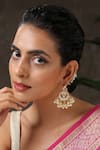 Shop_Paisley Pop_Gold Plated Pearl Kundan Chandbali Earrings _at_Aza_Fashions