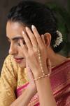 Shop_Paisley Pop_Gold Plated Kundan Handcrafted Hathphool _at_Aza_Fashions